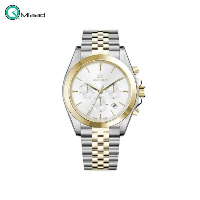 ساعت مچی مردانه ویولت Violet کد 77415/2 | ساعت مردانه اورجینال ساخت ژاپن، ساعت مردانه بند فلزی کلاسیک گرد فول دیت، تک موتوره، دو رنگ طلایی صفحه سفید ساعت ویولت