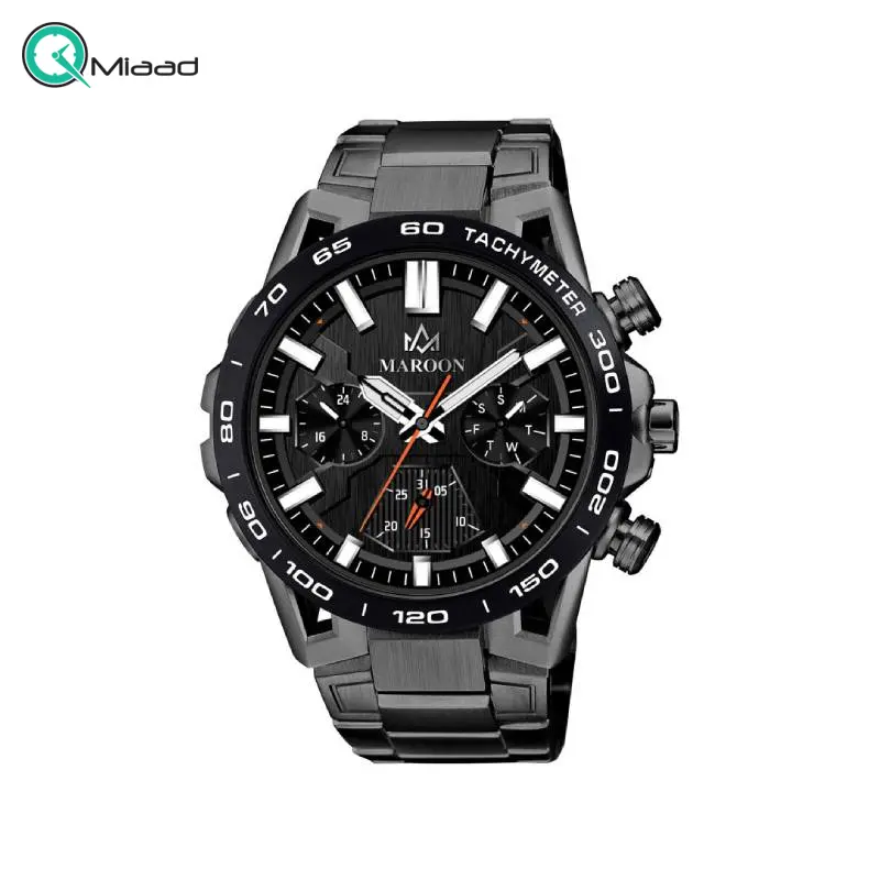 ساعت مچی مردانه ویولت مارون کد 77446/2 | ساعت مردانه اورجینال ساخت ژاپن، ساعت مردانه بند فلزی کلاسیک گرد فول دیت، سه موتوره، رنگ تیتانیوم صفحه مشکی ساعت ویولت