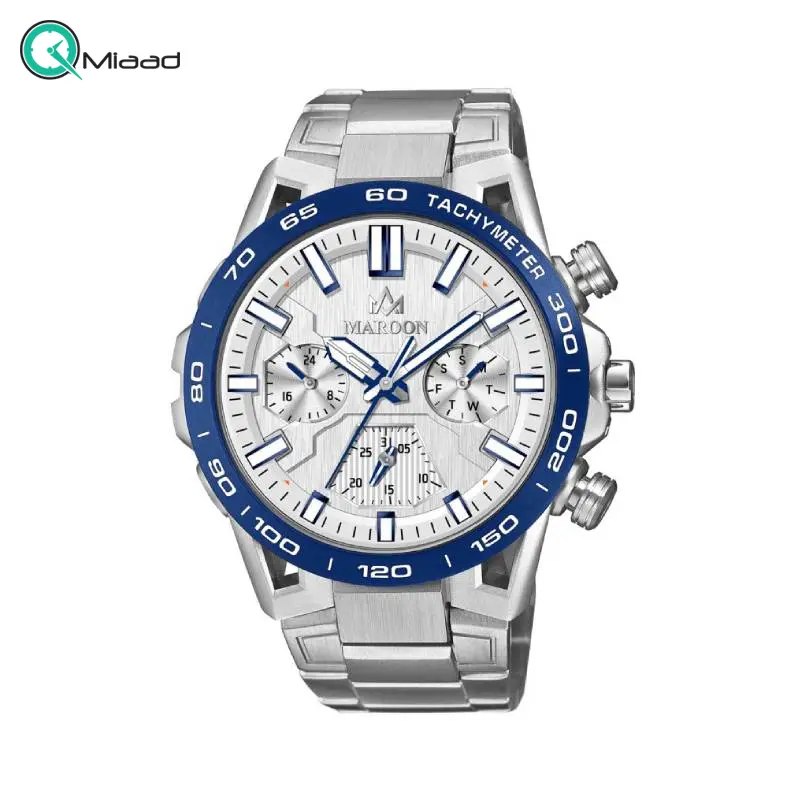 ساعت مچی مردانه ویولت مارون کد 77446 | ساعت مردانه اورجینال ساخت ژاپن، ساعت مردانه بند فلزی کلاسیک گرد فول دیت، سه موتوره، رنگ نقره ای صفحه سفید ساعت ویولت