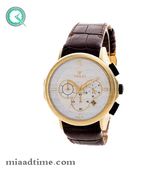 ساعت مچی ویولت مردانه کرنوگراف گرد چرمی طلایی صفحه سفید کد 0434/2G ساعت ویولت اصل مردانه