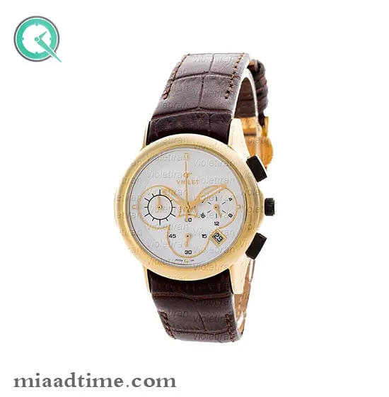 ساعت مچی ویولت زنانه کرنوگراف گرد چرمی طلایی صفحه سفید کد 0434/2L ساعت مچی زنانه مارک دار بند چرمی