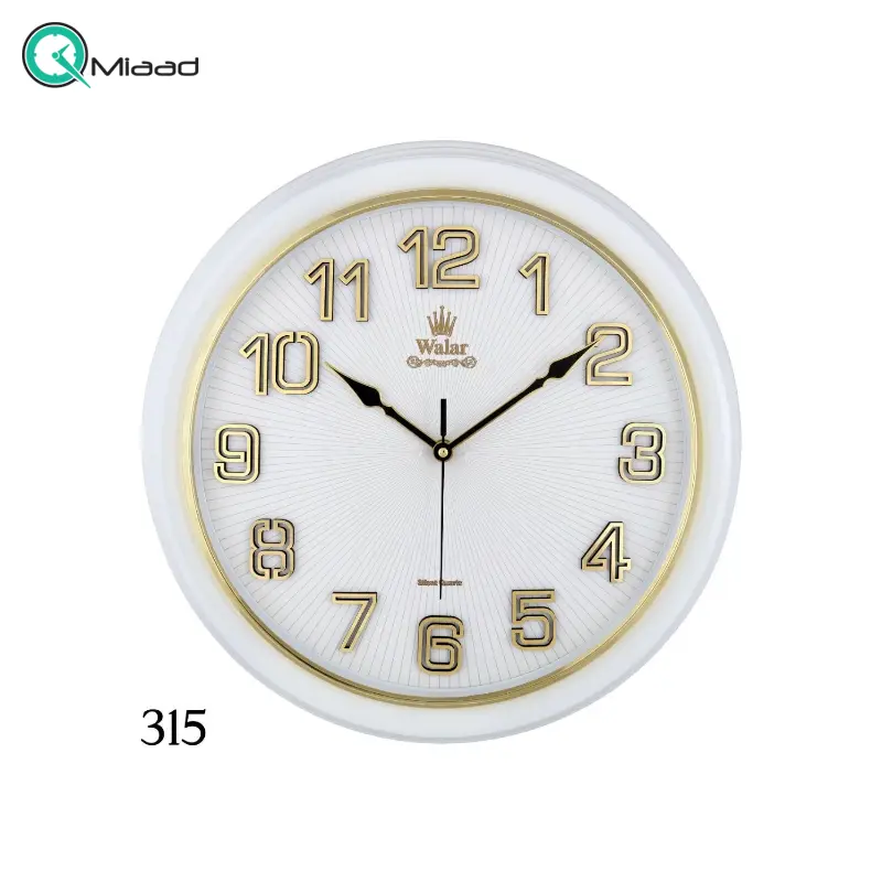 ساعت دیواری والار مدل 315، ساعت دیواری سایز 43 با متریال صفحه تمام چوب بدنه پلاستیک، دارای فونت لاتین اعداد، دارای موتور آٰرامگرد درجه یک، عقربه های متفاوت، رنگ سفید ساعت دیواری