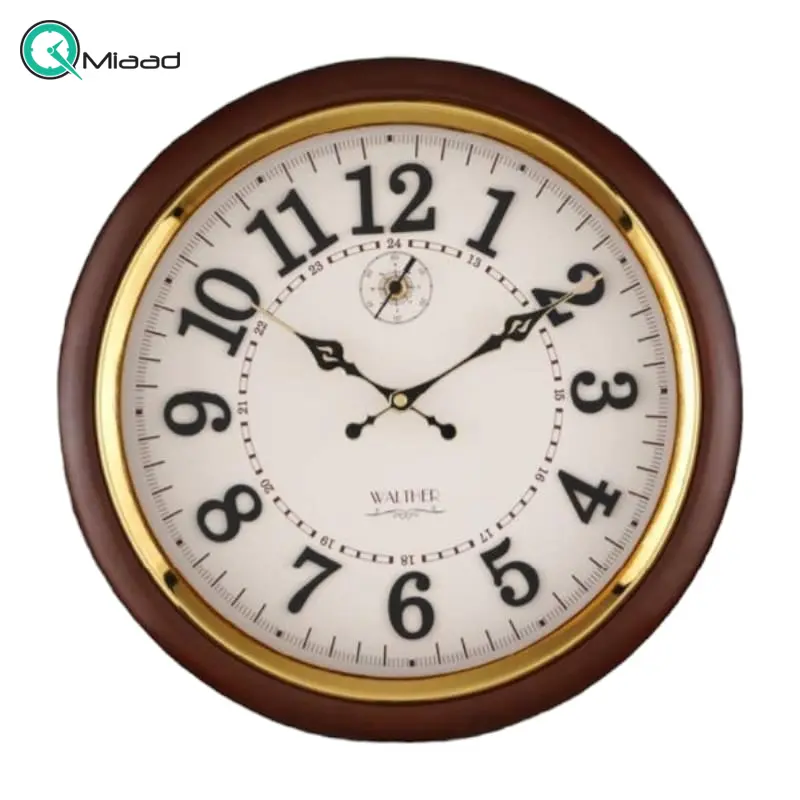 ساعت دیواری والتر Walther مدل 4018 | ساعت دیواری سایز 38 با موتور آرامگرد، بدنه قهوه ای و صفحه سفید به همراه جزییات مشکی، موتور ثانیه شمار مستقل ساعت دیواری