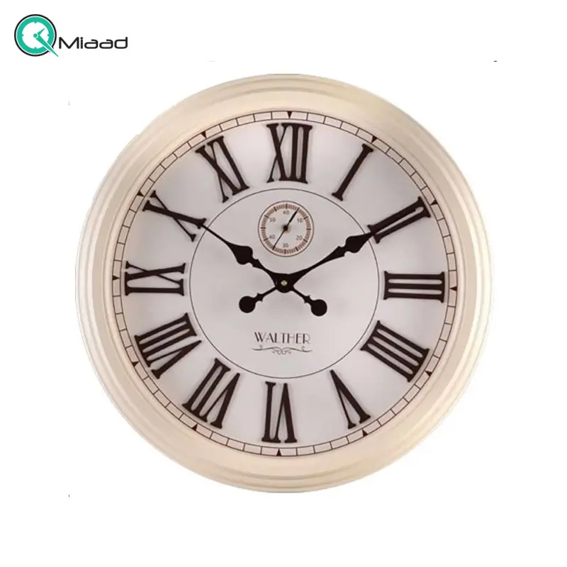 ساعت دیواری والتر Walther مدل 6029 | ساعت دیواری سایز 58 با موتور آرامگرد، بدنه و صفحه کرم و جزییات قهوه ای، موتور ثانیه شمار مستقل، اعداد درشت رومی ساعت دیواری
