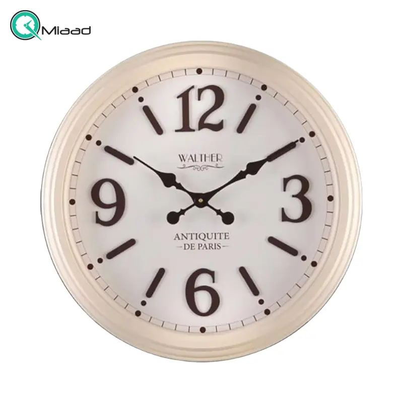 ساعت دیواری والتر Walther مدل 6034 | ساعت دیواری سایز 58 با موتور آرامگرد، بدنه و صفحه کرم رنگ و جزییات قهوه ای  ساعت دیواری