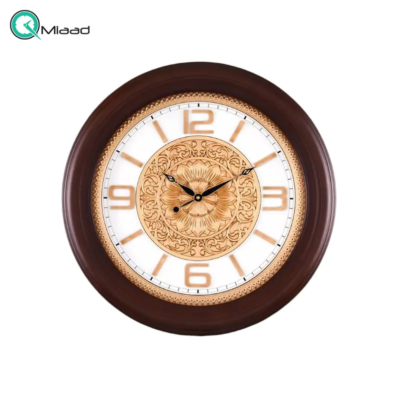ساعت دیواری والتر Walther کد 6044| ساعت دیواری چوبی سایز 60 با موتور آرامگرد، دارای طراحی مدرن و بدنه چوبی و اعداد لاتین، رنگ قهوه ای ساعت دیواری