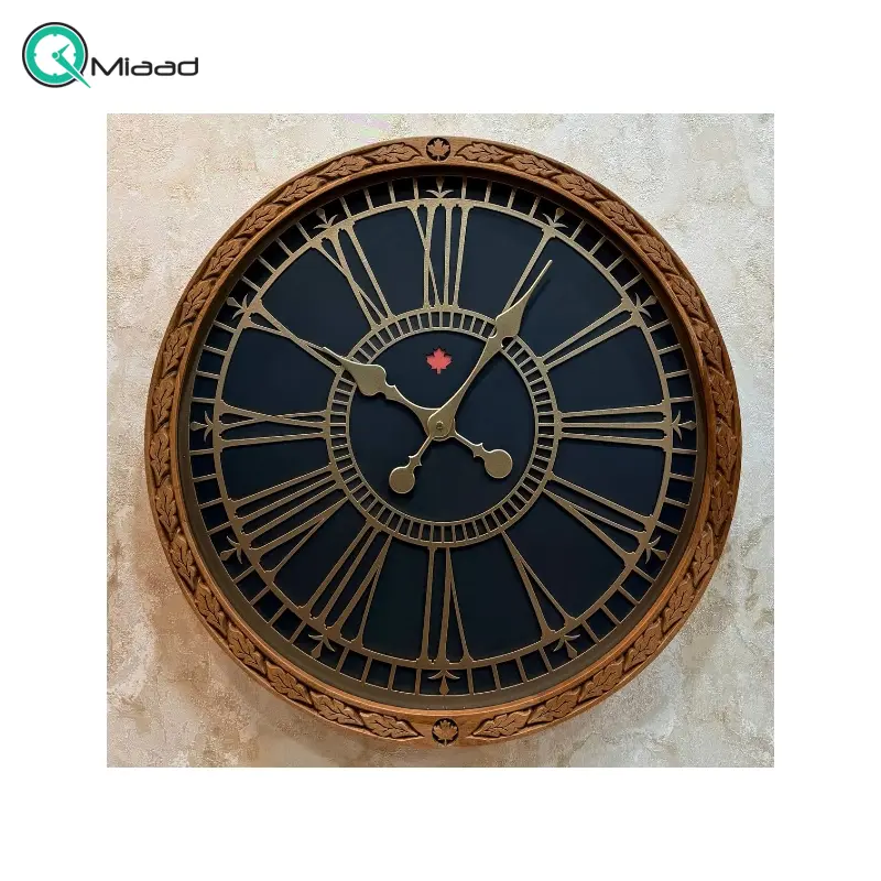 ساعت دیواری وودسان، ساعت دیواری ساخته شده با چوب طبیعی روس سبک کلاسیک، مدل کانادا، در دو سایز، رنگ قهوه ای سایز 80 ساعت دیواری