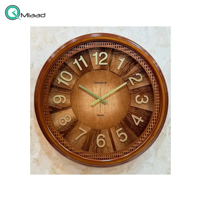 ساعت دیواری چوبی یوشیتا مدل R، ساعت دیواری تمام چوب سنگین با 4 سایز متفاوت، موتور تایوانی با صفحه زیبا و خوانا و اعداد برجسته لاتین ساعت دیواری