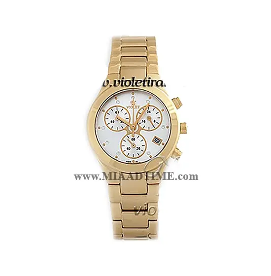 ساعت مچی ویولت زنانه کرنوگراف گرد فلزی طلایی صفحه سفید مدل 0120/2L خرید اینترنتی ساعت مچی زنانه نگین دار