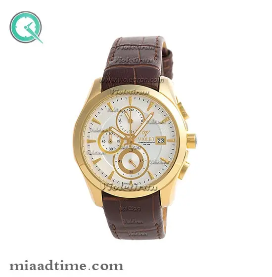 ساعت ویولت Violet زنانه اسپرت گرد چرمی طلایی صفحه سفید کد 0385/2L ساعت مچی زنانه ویولت
