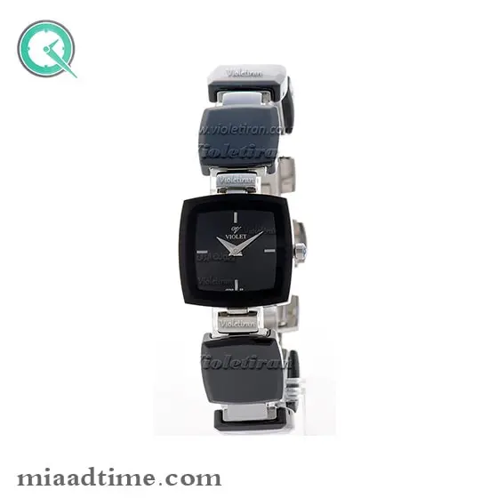 ساعت مچی ویولت زنانه سرامیکی مربع استیل صفحه مشکی کد 0311/2L مدل ساعت ویولت زنانه