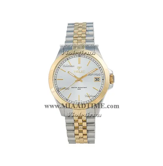 ساعت مچی ویولت مردانه کلاسیک گرد فلزی دورنگ طلایی صفحه سفید مدل 0398/2G خرید ساعت مچی استیل مردانه
