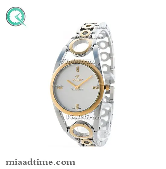 ساعت ویولت Violet زنانه گرد دورنگ صفحه سفید کد 0373/2L ساعت ویولت زنانه