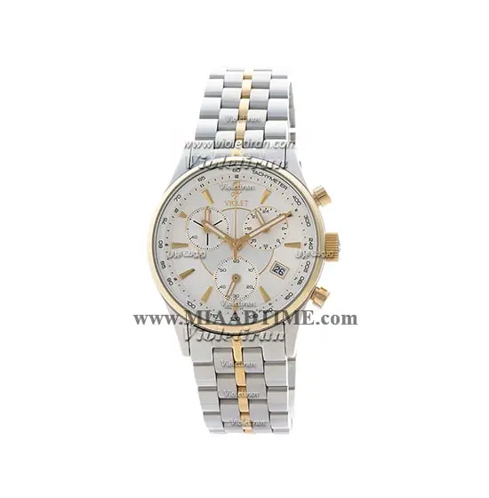 ساعت ویولت Violet زنانه کرنوگراف گرد فلزی دو رنگ صفحه سفید کد 0358/2L ساعت ویولت