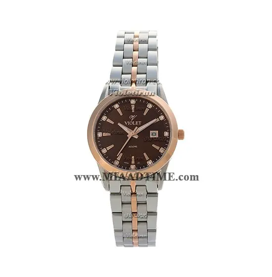 ساعت مچی ویولت زنانه کلاسیک گرد فلزی دو رنگ رزگلد صفحه قهوه ای مدل 0360/2L خرید ساعت مچی زنانه کلاسیک