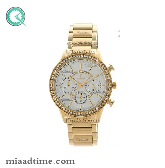 ساعت ویولت Violet زنانه کرنوگراف گرد فلزی طلایی صفحه سفید کد 0371 2L ساعت ویولت زنانه