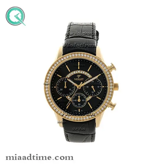 ساعت ویولت Violet زنانه کرنوگراف گرد بند چرمی صفحه سفید کد 0371/2L ساعت ویولت زنانه