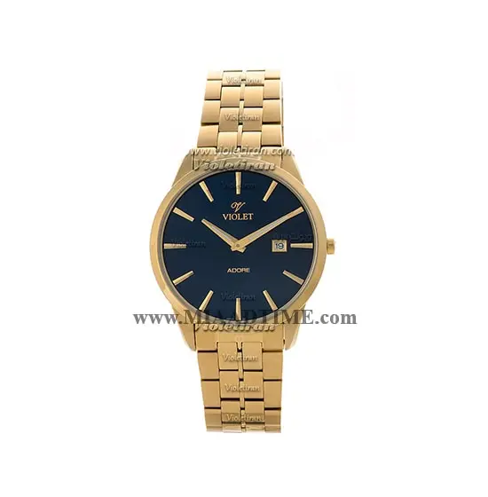 ساعت مچی ویولت Violet مردانه کلاسیک گرد فلزی طلایی صفحه سورمه ای مدل 0421/2G ساعت ویولت