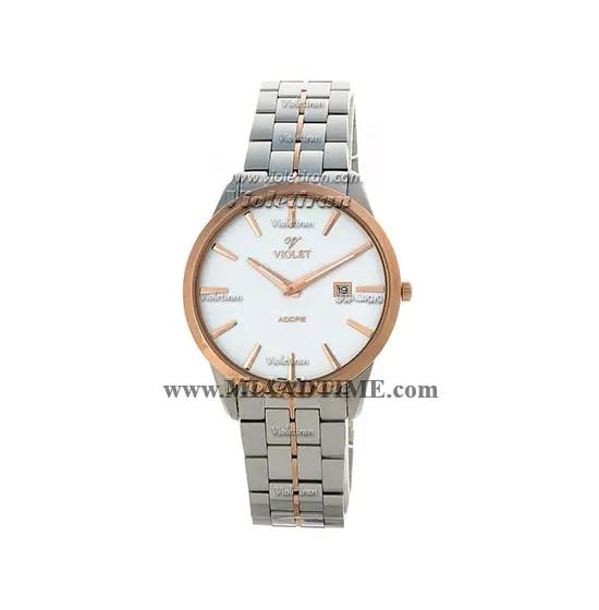 ساعت مچی ویولت Violet مردانه کلاسیک گرد فلزی دو رنگ رزگلد صفحه سفید کد 0421/2G ساعت ویولت