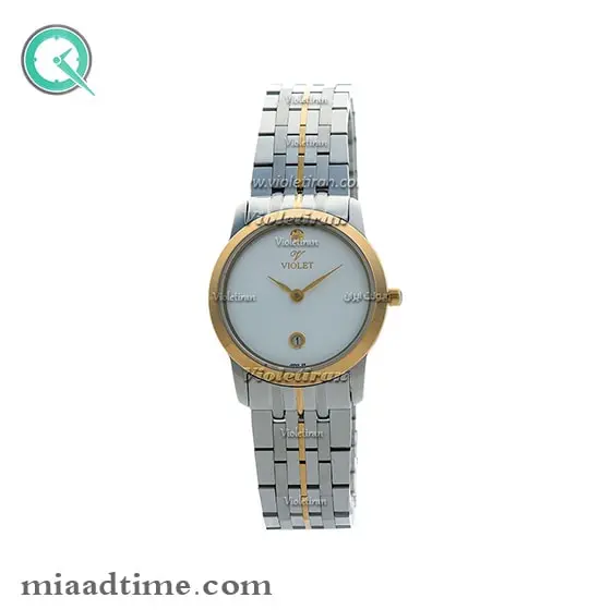 ساعت مچی ویولت Violet زنانه کلاسیک گرد فلزی دو رنگ صفحه سفید مدل 0415/2L ساعت ویولت زنانه