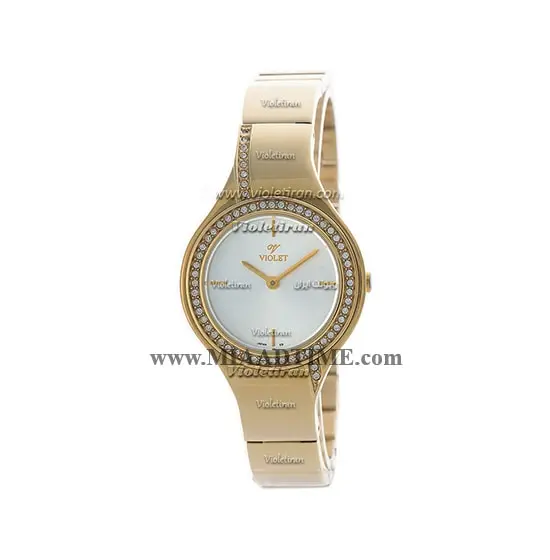 ساعت مچی ویولت زنانه گرد فلزی طلایی صفحه سیلور مدل 0372/2L ساعت ویولت اصل