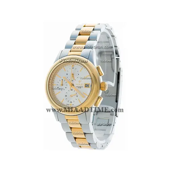 ساعت ویولت Violet زنانه کرنوگراف گرد فلزی استیل دو رنگ صفحه سفید مدل 0402/2L مدل ساعت استیل زنانه