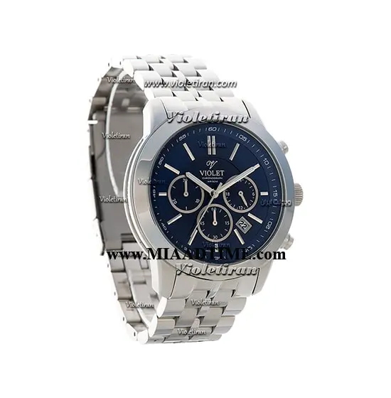 ساعت ویولت Violet مردانه کرنوگراف گرد فلزی استیل صفحه سرمه ای مدل 0408G خرید ساعت مچی استیل مردانه