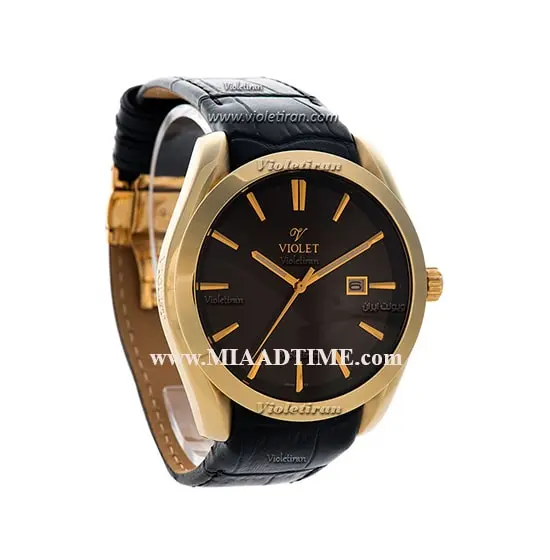 ساعت مچی ویولت مردانه کلاسیک گرد چرمی طلایی صفحه مشکی مدل 0442/2G خرید اینترنتی ساعت مچی مردانه بند چرمی