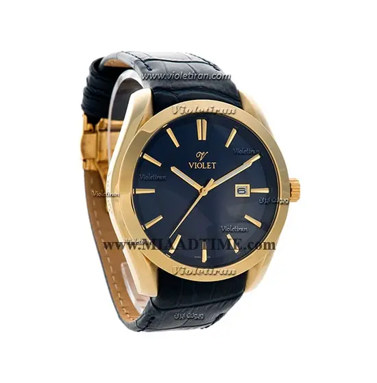 ساعت مچی ویولت مردانه کلاسیک گرد چرمی طلایی صفحه سرمه ای مدل 0442/2G خرید اینترنتی ساعت مچی مردانه بند چرمی