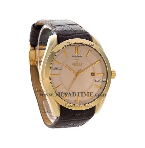 ساعت مچی ویولت مردانه کلاسیک گرد چرمی طلایی صفحه روشن مدل 0442/2G خرید اینترنتی ساعت مچی مردانه بند چرمی