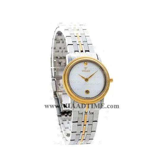 ساعت مچی ویولت زنانه کلاسیک گرد فلزی دو رنگ صفحه سفید کد 0419/2L خرید اینترنتی ساعت مچی زنانه استیل