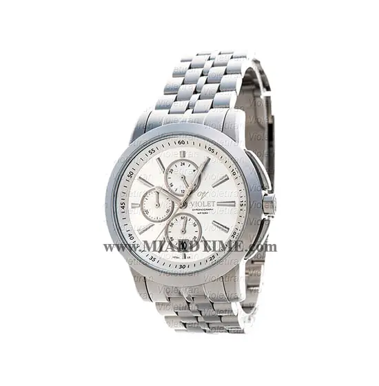 ساعت ویولت Violet مردانه کرنوگراف گرد فلزی استیل صفحه سفید مدل 0409G خرید ساعت مچی استیل مردانه
