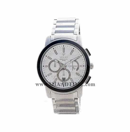 ساعت مچی ویولت مردانه کرنوگراف گرد فلزی استیل مشکی صفحه سفید مدل 0412/2G قیمت ساعت مچی مردانه سه موتوره اصل