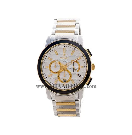 ساعت مچی ویولت مردانه کرنوگراف گرد فلزی دو رنگ صفحه سفید مدل 0412/2G ساعت ویولت اصل مردانه