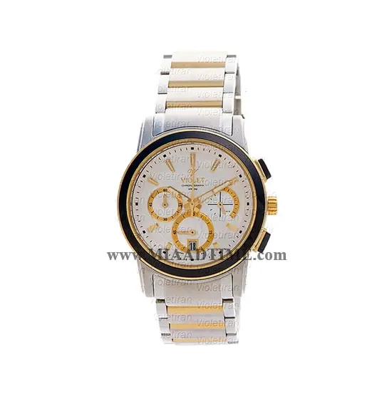 ساعت مچی ویولت زنانه کرنوگراف گرد فلزی دو رنگ صفحه سفید مدل 0412/2G ساعت مچی زنانه ویولت