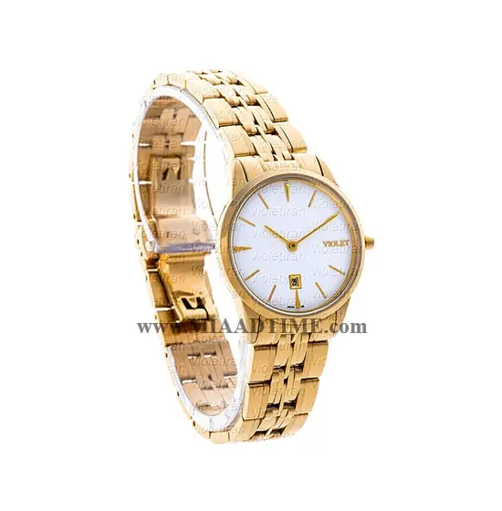 ساعت مچی ویولت زنانه کلاسیک گرد فلزی طلایی صفحه سفید کد 0459/2L خرید اینترنتی ساعت مچی زنانه استیل