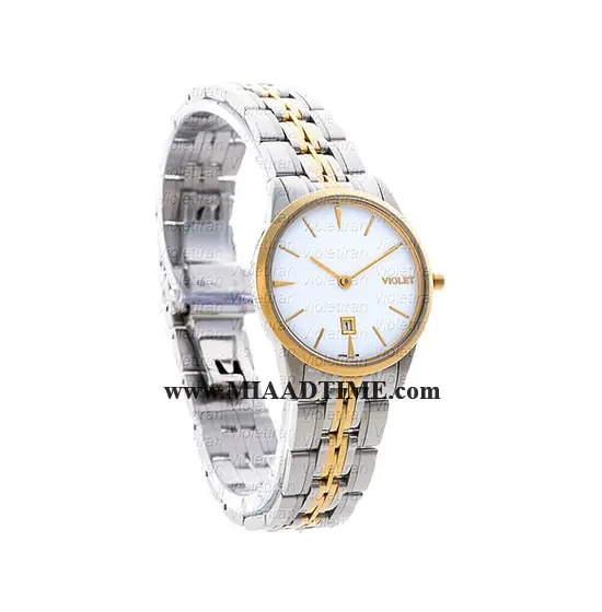 ساعت مچی ویولت زنانه کلاسیک گرد فلزی دورنگ طلایی صفحه سفید کد 0459/2L خرید اینترنتی ساعت مچی زنانه استیل