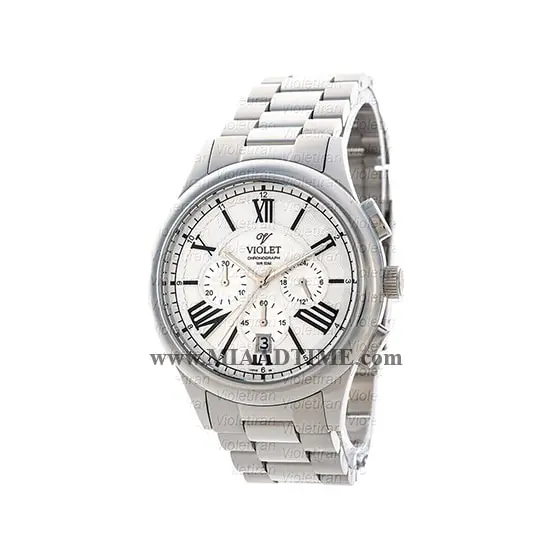 ساعت مچی ویولت مردانه کرنوگراف گرد فلزی استیل صفحه سفید مدل 0401/2G فروش ساعت مچی مردانه سه موتوره
