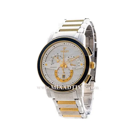 ساعت مچی ویولت مردانه کرنوگراف گرد فلزی دو رنگ صفحه سفید مدل 0411/2G فروش ساعت مچی مردانه سه موتوره
