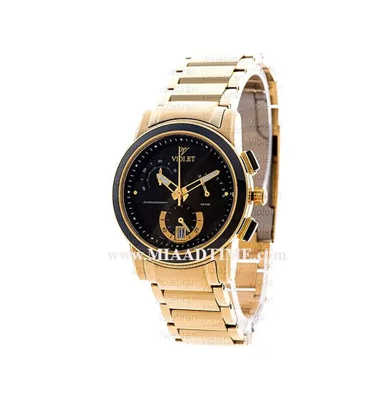 ساعت مچی ویولت زنانه کرنوگراف گرد فلزی طلایی صفحه مشکی مدل 0411/2G ساعت مچی زنانه مارک دار اسپرت