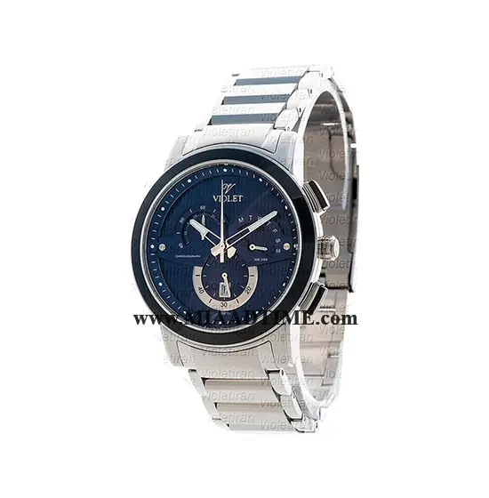 ساعت مچی ویولت مردانه کرنوگراف گرد فلزی استیل صفحه سرمه ای مدل 0411/2G فروش ساعت مچی مردانه سه موتوره