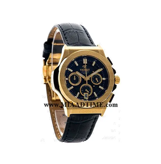 ساعت مچی ویولت زنانه کرنوگراف بند چرم طلایی صفحه سرمه ای مدل 0451/2L ساعت مچی مارک دار زنانه