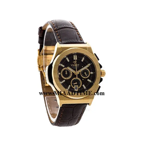 ساعت مچی ویولت زنانه کرنوگراف بند چرم طلایی صفحه قهوه ای مدل 0451/2L ساعت مچی مارک دار زنانه