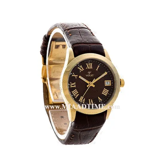 ساعت مچی ویولت زنانه کلاسیک بند چرم طلایی صفحه قهوه ای مدل 0460/2L معروفترین برند ساعت مچی زنانه