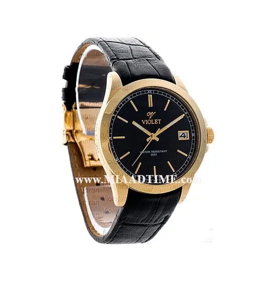 ساعت ویولت مردانه کلاسیک گرد چرمی طلایی صفحه مشکی مدل 0462/2G ساعت مچی مردانه بند چرمی کلاسیک