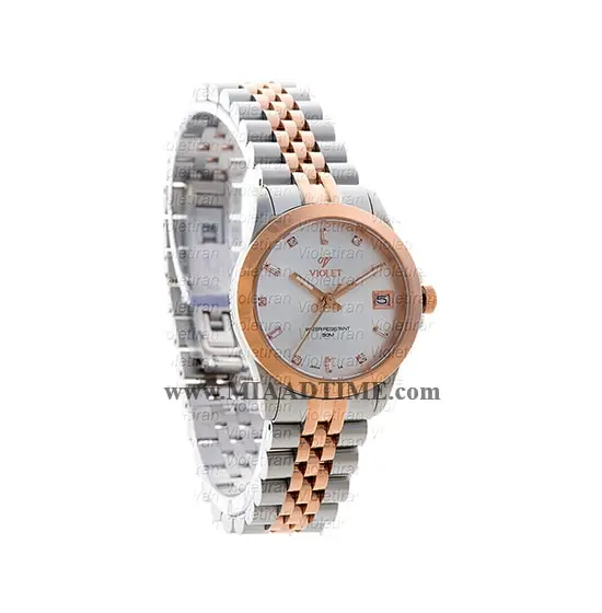 ساعت مچی ویولت زنانه کلاسیک گرد فلزی دو رنگ رزگلد صفحه سیلور مدل 0463/2L خرید اینترنتی ساعت مچی زنانه استیل