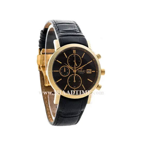 ساعت مچی ویولت زنانه کرنوگراف بند چرم طلایی صفحه مشکی مدل 0465/2L ساعت مچی مارک دار زنانه