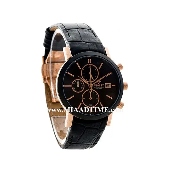 ساعت مچی ویولت زنانه کرنوگراف بند چرم رزگلد مشکی صفحه مشکی مدل 0465/2L مدل ساعت مچی زنانه مارکدار