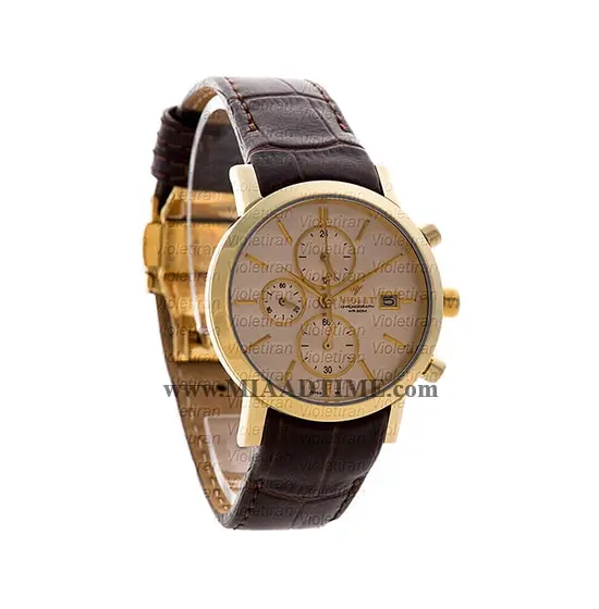 ساعت مچی ویولت زنانه کرنوگراف بند چرم طلایی صفحه سفید مدل 0465/2L قیمت ساعت مچی زنانه مارک دار اصل