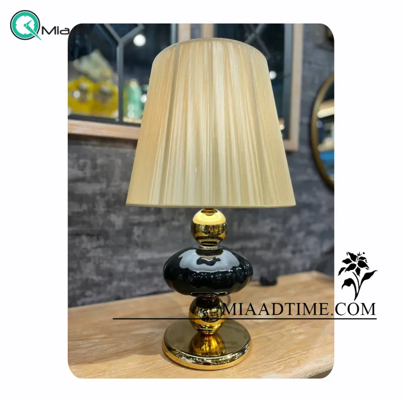 چراغ خواب رومیزی، چراغ خواب زینتی، آباژور از جنس فلز آبکاری شده و سرامیک مناسب نورپردازی داخلی | کد 4001 رنگ مشکی آباژور
